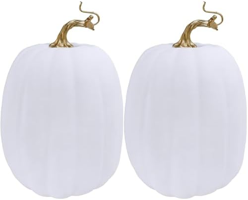 Winlyn 2 Pcs Fall White Artificial Pumpkins Decor