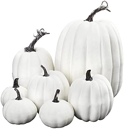 7 Artificial White Pumpkins Fall Decor Set