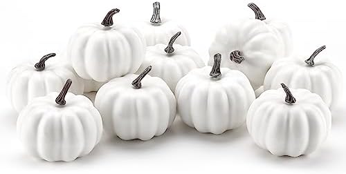 GlyinnHe 12PCS White Artificial Pumpkins for Halloween Decor
