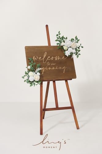 Lings Moment 2pcs White Wedding Artificial Flower Swag Welcome Sign Backdrop Garland