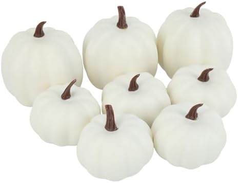 8 Piece White Artificial Pumpkins for Autumn Decor