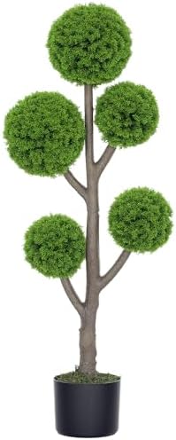 HOMCOM Artificial Topiary Five-Ball Cypress Tree in Pot 433 Inch Green