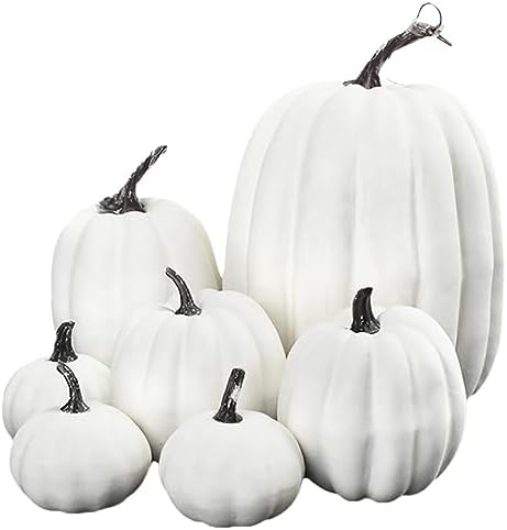 7 Pcs Artificial White Pumpkins Fall Decor Set