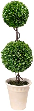 2024 22 Inch Artificial Boxwood Double Ball Topiary in White Pot