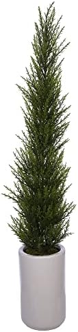 38-inch Cedar Pencil Topiary in White Ceramic Cylinder Vase