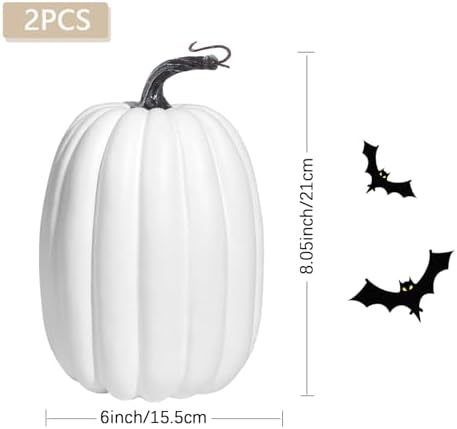 Artmag 8 Inch Artificial White Pumpkins 2PCS Fall Decor