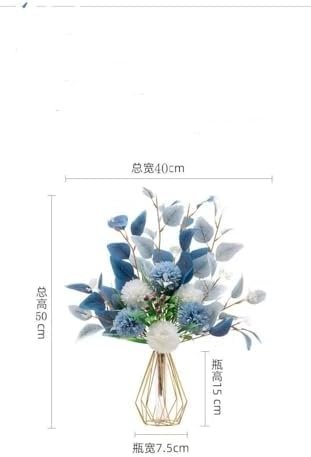 Artificial Flowers Bouquet with Iron Vase Blue Champagne