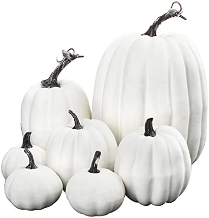 7PCS Artificial Pumpkins Fall Decor Set White