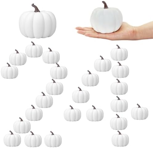 24 Piece White Artificial Pumpkin Set for Fall Decor