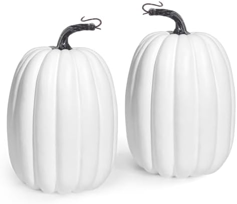 Artmag 8 Inch Artificial White Pumpkins 2PCS Fall Decor