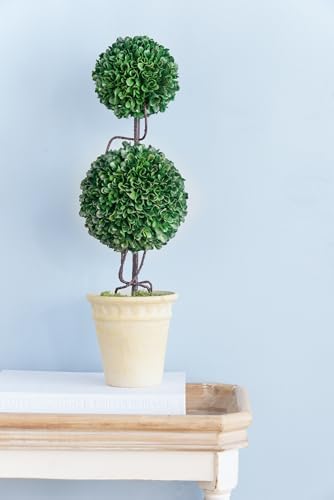 2024 22 Inch Artificial Boxwood Double Ball Topiary in White Pot
