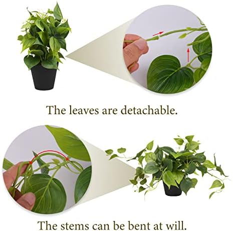 LOYWREE Artificial Pothos Plants in Black Pots - Realistic Indoor Greenery