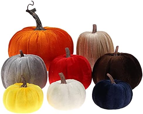 Gresorth 8pcs Assorted Velvet Pumpkin Decor