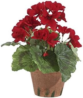 9 Inch Artificial Red Geranium with Moss