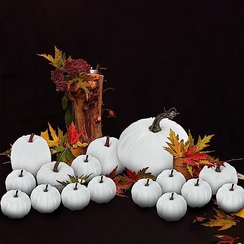 Woration Artificial Pumpkin Set 16pcs Velvet Fabric Fall Decor
