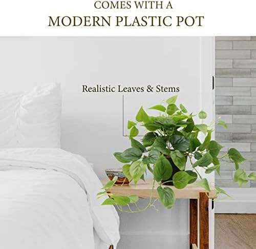 LOYWREE Artificial Pothos Plants in Black Pots - Realistic Indoor Greenery