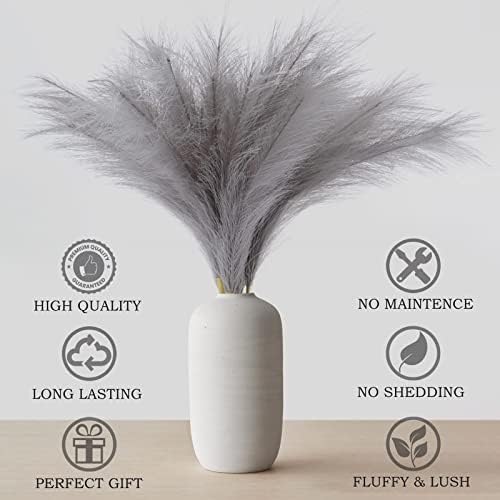 Pusuny 7PCS Gray Faux Pampas Grass Decor for Vase