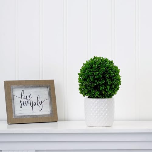 10 Inch Artificial Boxwood Topiary with Ceramic Planter