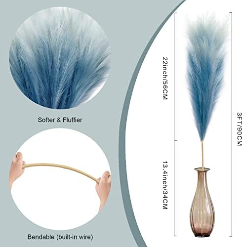 KALYLOC 8Pcs Blue Faux Pampas Grass Boho Decor