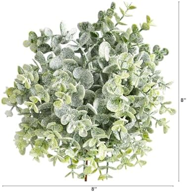 8 Inch Frosted Eucalyptus Artificial Topiary Set of 3 Green