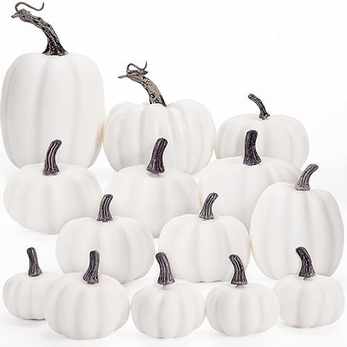 DomeStar 14PCS White Foam Pumpkins for Halloween Decorations