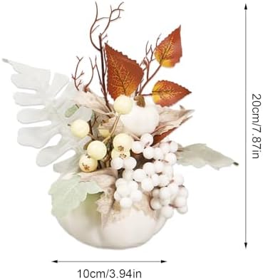 3 Pcs Artificial Pumpkin with Maple Leaf and Berries Fall Table Centerpiece