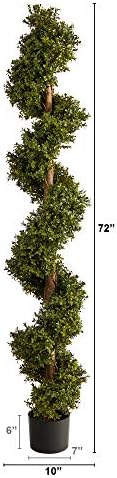 Nearly Natural 6FT Artificial Spiral Boxwood Topiary with Black Planter