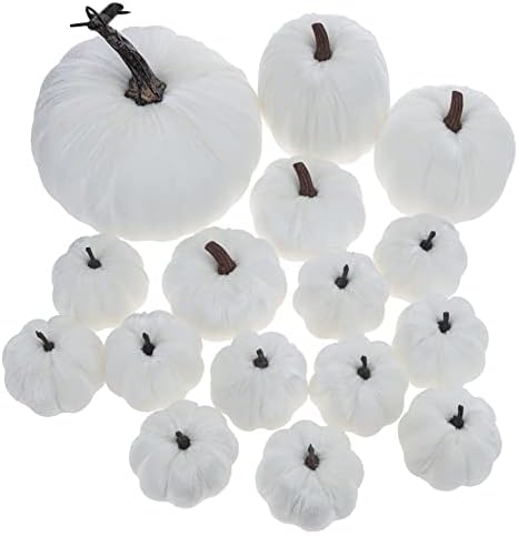 Woration Artificial Pumpkin Set 16pcs Velvet Fabric Fall Decor