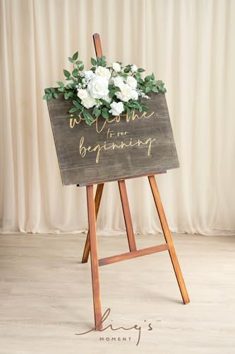 Lings Moment 2pcs White Wedding Artificial Flower Swag Welcome Sign Backdrop Garland