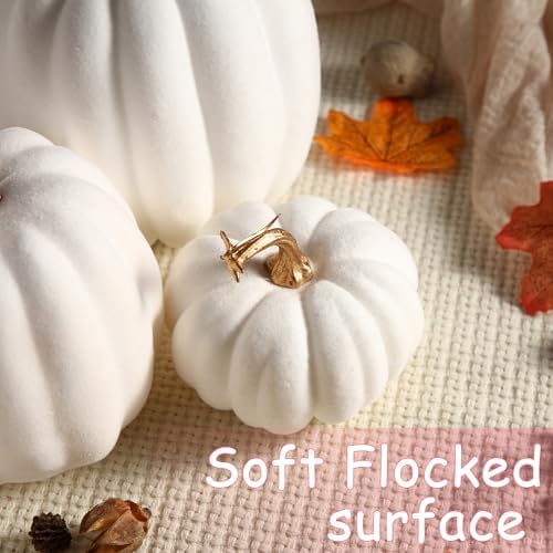 Wesiti 3 Pack Artificial Flocked Pumpkins White