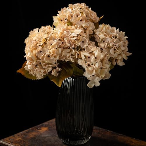 TOPIA Silk Dried Hydrangea Fall Flowers Bouquet 6PCS Cream White