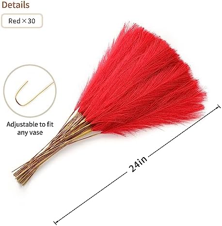 Red Pampas Grass Decor 30pcs 24 Inch Artificial Flowers