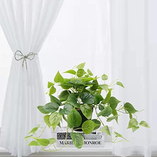 LOYWREE Artificial Pothos Plants in Black Pots - Realistic Indoor Greenery