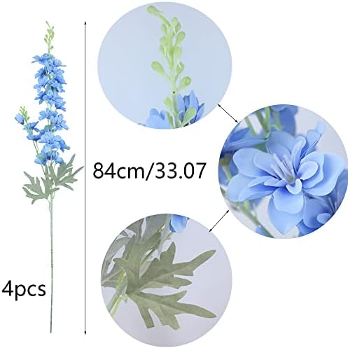 FERIAL Blue Silk Larkspur Artificial Flowers 4pcs