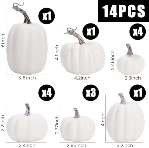 DomeStar 14PCS White Foam Pumpkins for Halloween Decorations
