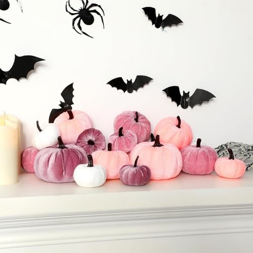 18Pcs Fall Velvet Pumpkin Decor Set for Halloween Thanksgiving