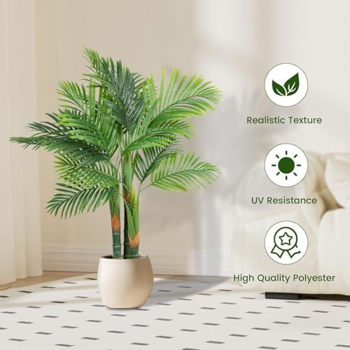 AnTing 4FT Artificial Golden Cane Palm Tree 2 Pack with Pot