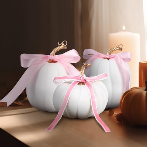 Wesiti 3 Pack Artificial Flocked Pumpkins White