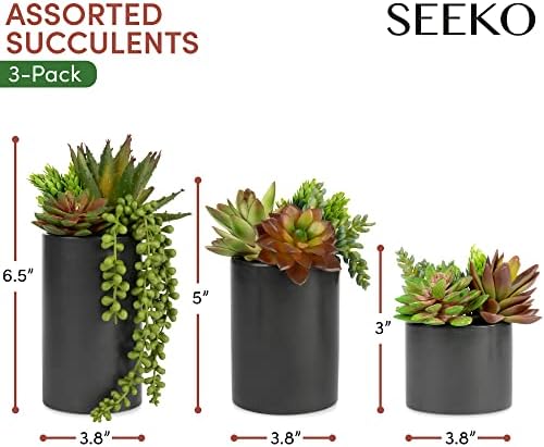 SEEKO Artificial Succulents 3 Pack with Black Pots