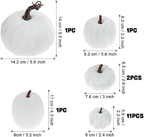 Woration Artificial Pumpkin Set 16pcs Velvet Fabric Fall Decor