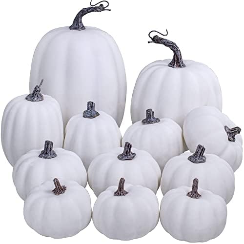 Artificial White Pumpkins 12 Pcs Assorted Sizes