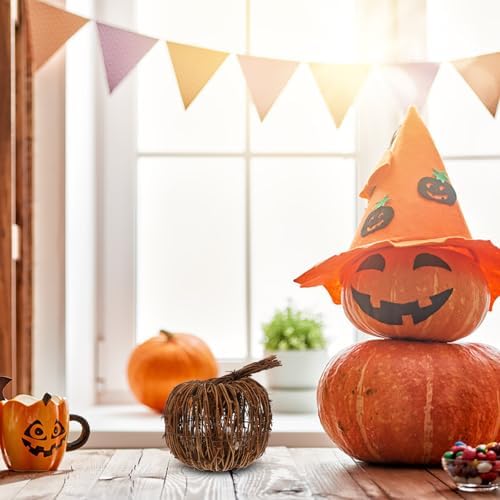 Artificial Rattan Pumpkin Decor 15cm for Halloween Fall