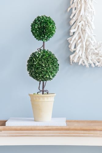 2024 22 Inch Artificial Boxwood Double Ball Topiary in White Pot