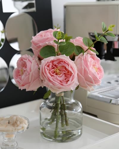 Realistic Artificial Flowers with Pink Roses in Vase