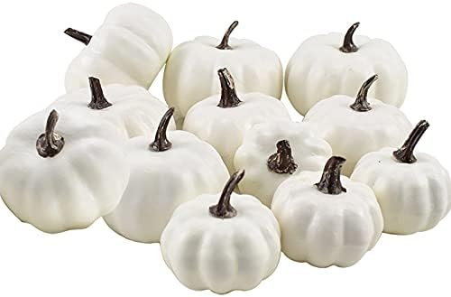 7 Artificial White Pumpkins Fall Decor Set