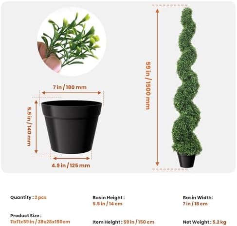 5 Ft Artificial Boxwood Spiral Topiary Trees 2 Pcs