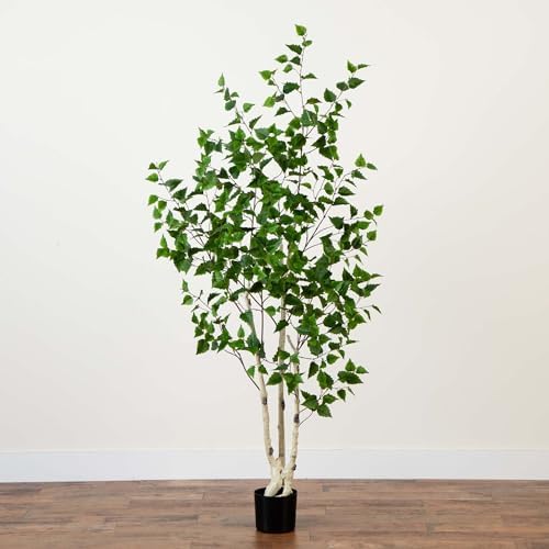 Nearly Natural 6ft Artificial Birch Tree with Real Touch Leaves