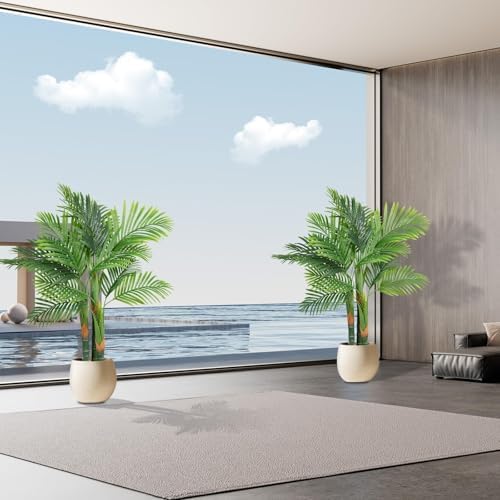 AnTing 4FT Artificial Golden Cane Palm Tree 2 Pack with Pot