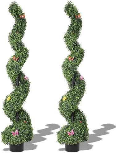 IDEALHOUSE 5FT Artificial Boxwood Spiral Topiary Trees 2Pcs