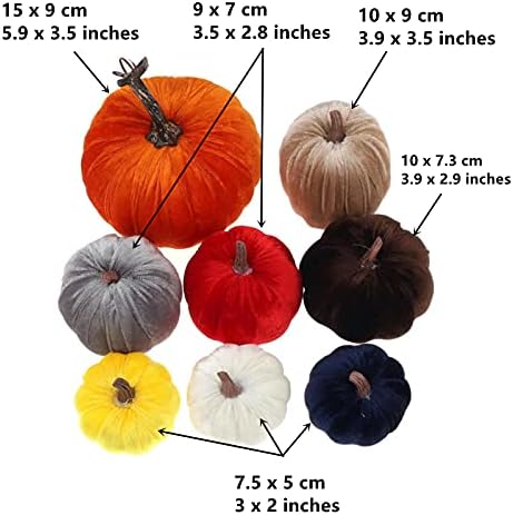 Gresorth 8pcs Assorted Velvet Pumpkin Decor